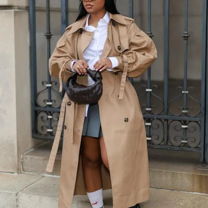 Chic Punk Trench Coat For Women Full Sleeve Loose Hooded Crop Jacket Lapel Bat Sleeve Long Coats 2025 New Lady Y2k Fall Outwears