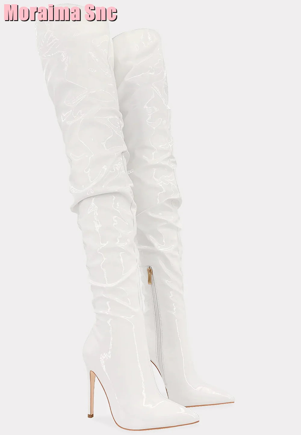 Elegant Pleated Patent Leather Stiletto Boots for Women