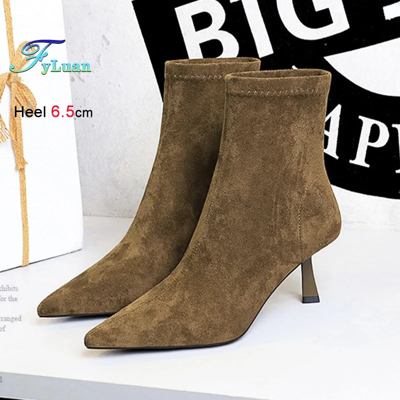 Suede Pointy Toe Sock Stiletto Boots