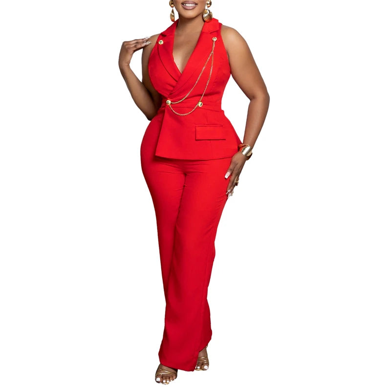 Elegant Sleeveless V-Neck Blazer Jumpsuit for Women