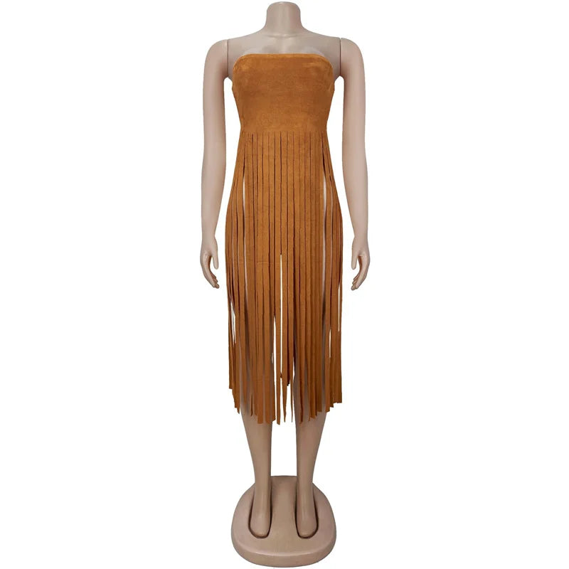 Doyerl Tassel Fringed Tube Strapless Tops Woman 2025 Y2K Clothes Harajuku Birthday Night Club Party Gothic Blusas Elegantes