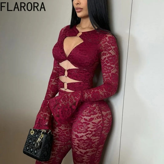 Sexy Lace Cutout Stretch Bodycon Jumpsuit for Women