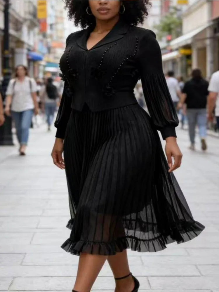 Elegant Long Sleeve Dashiki Pleated Maxi Dress for Women