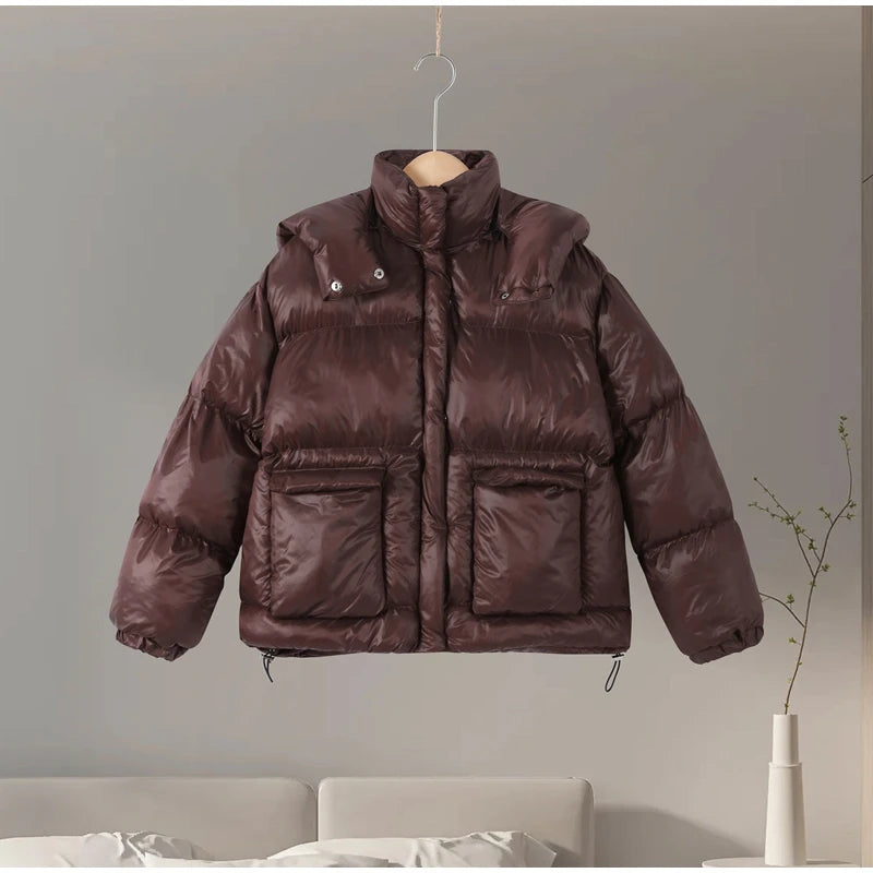 Casual Leopard Print Hooded Puffer Jacket For Women