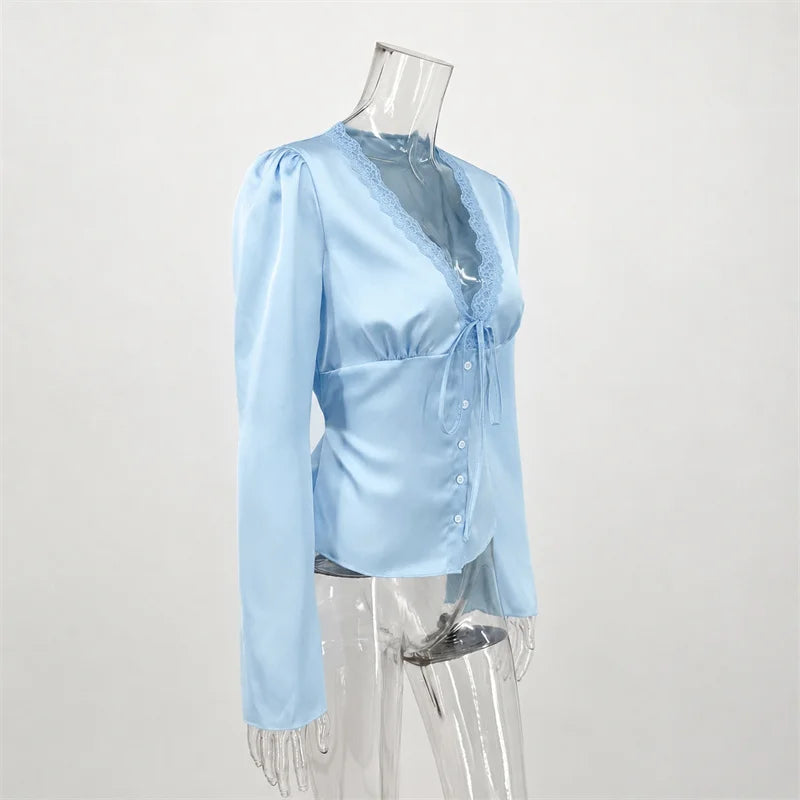 Lace-Up Satin Patchwork V-Neck Vest Top for Women**