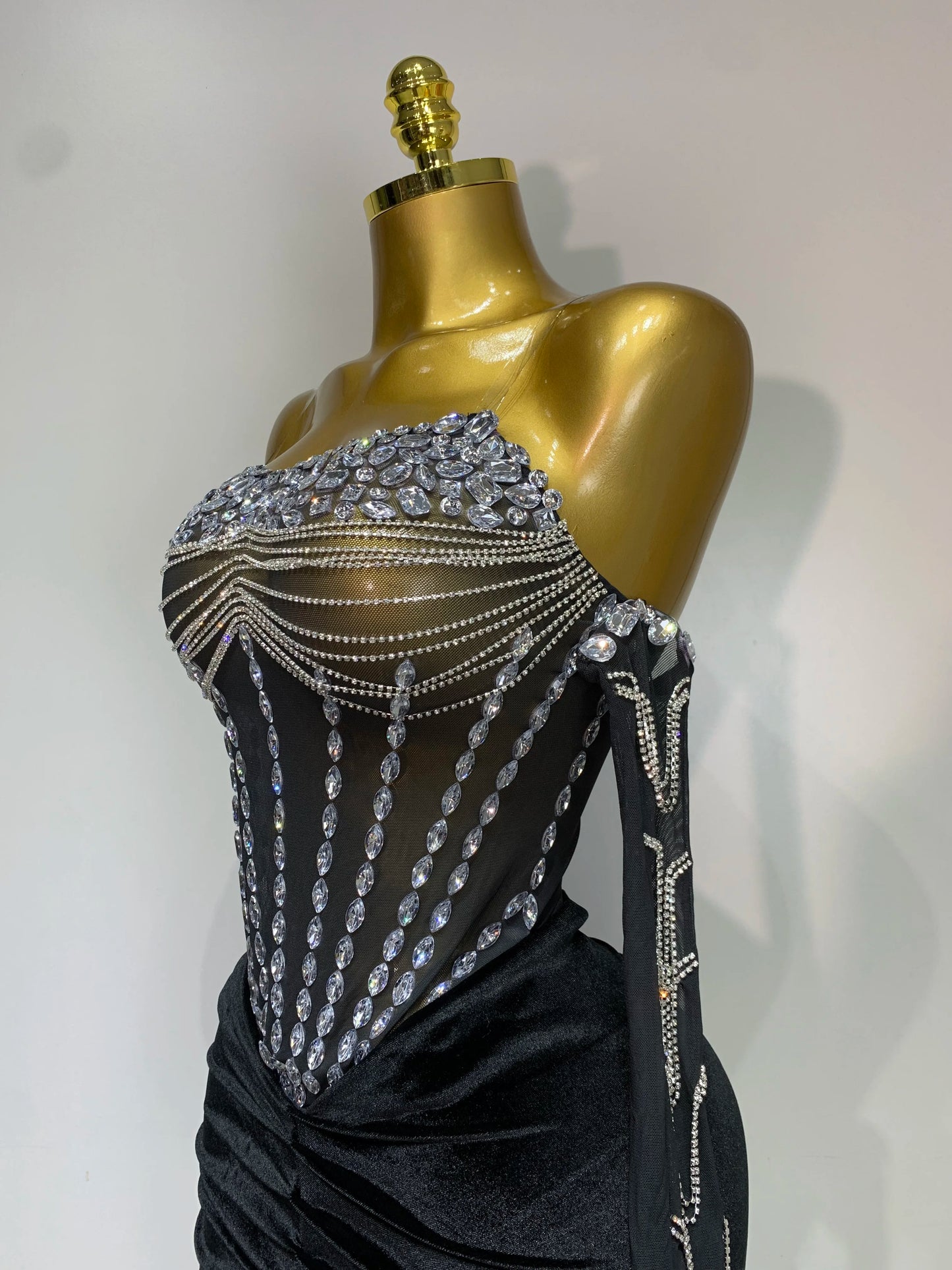 Women Sexy Strapless Rhinestone bodysuit Skirt Three Piece Set Celebrity Elegant Evening Party Birthday Dresses Stage Costume