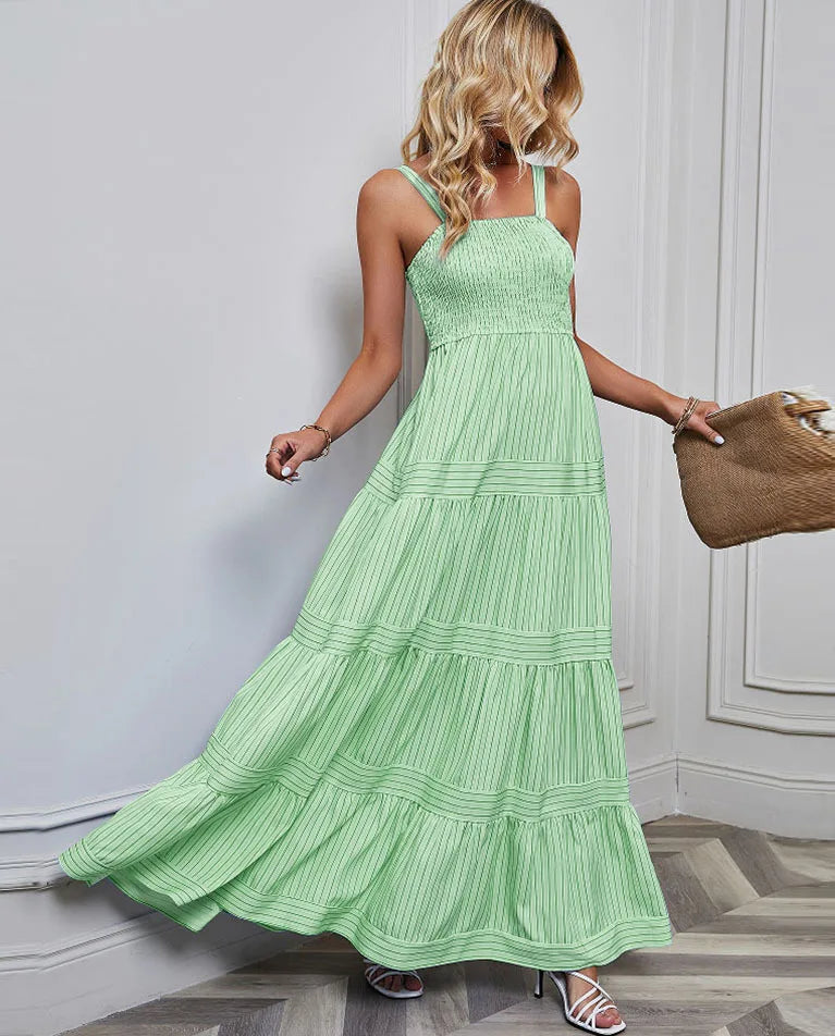 Elegant Striped Spaghetti Strap Maxi Dress for Women
