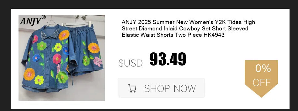 ANJY Summer New Women Y2K Streetwear Ins Fashion Sexy Hot Lace Patchwork Denim Camisole Vest Casual Drawstring Fifth Pants A7219