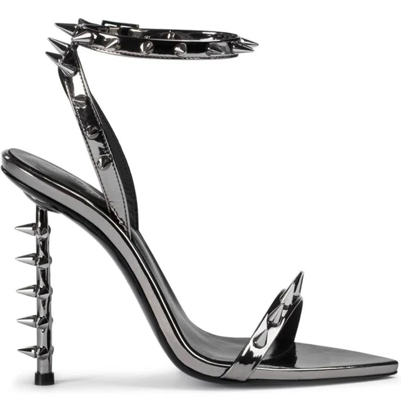 Pointed Toe Rivet Ankle Strap Stiletto Sandals for Women