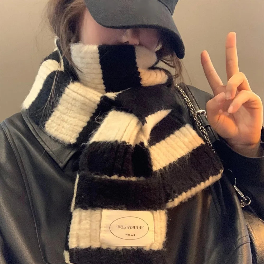 Striped Knit Scarf Wrap With Pockets