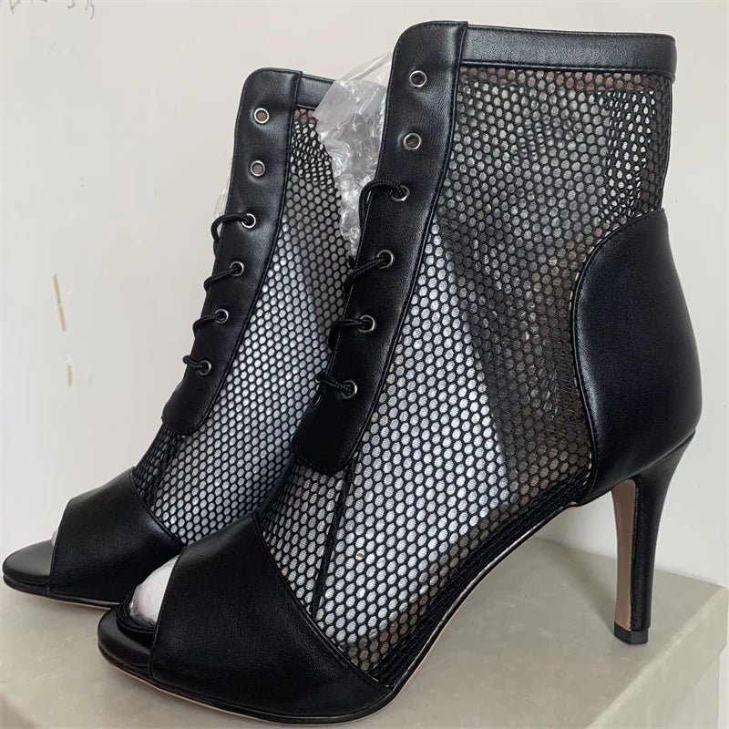 Black And White Mesh Peep Toe Heels