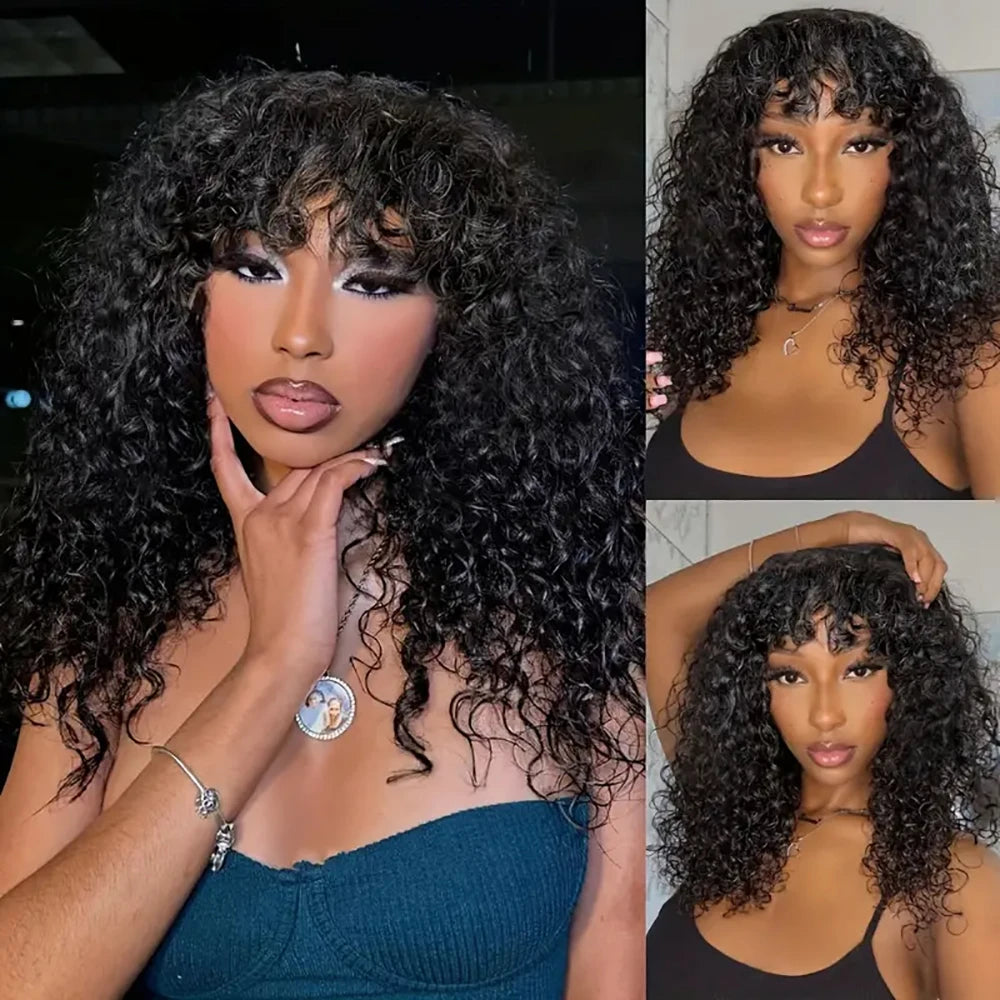 Short Curly Human Hair Wigs Water Wave Pixie Cut Brazilian Hair Bob Style Machine Made Pre Plucked Ready to Wear for Black Women