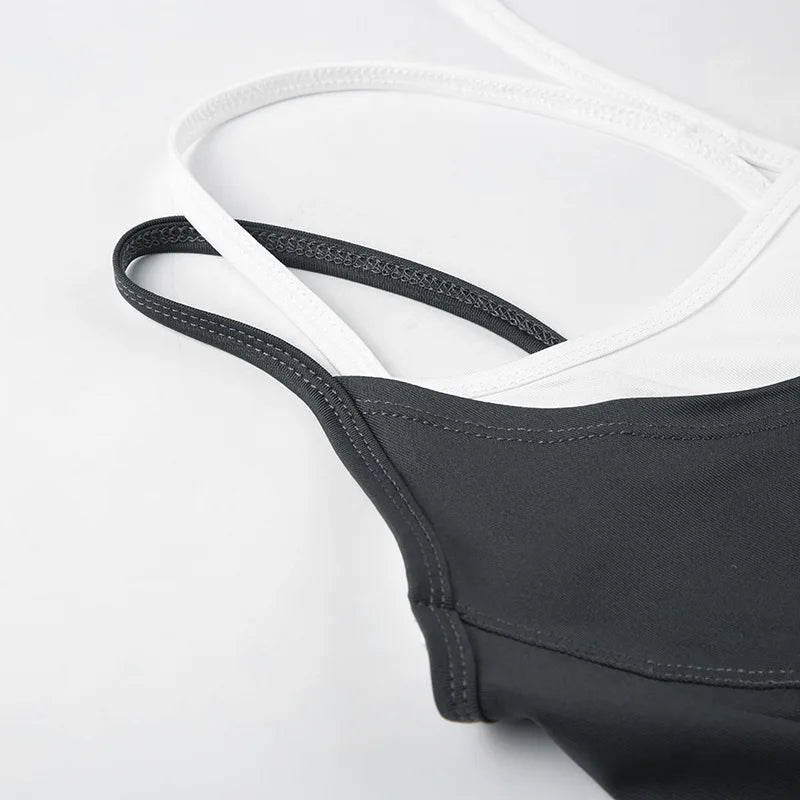 BOOFEENAA Patchwork Bodycon Halter Backless Jumpsuit Women Leggings Sports Yoga Clothes One Piece Outfits Active Wear C56-CI24