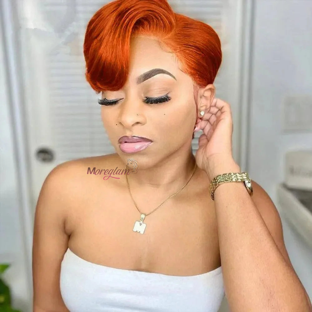 Ginger Orange Pixie Cut Human Hair Lace Wig for Women