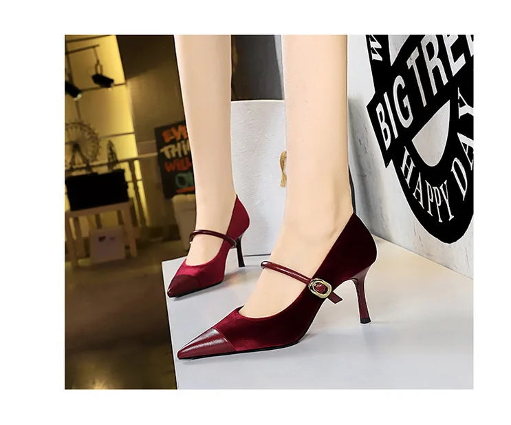 Suede Buckle Strap Pointed Toe Stiletto Pumps for Women