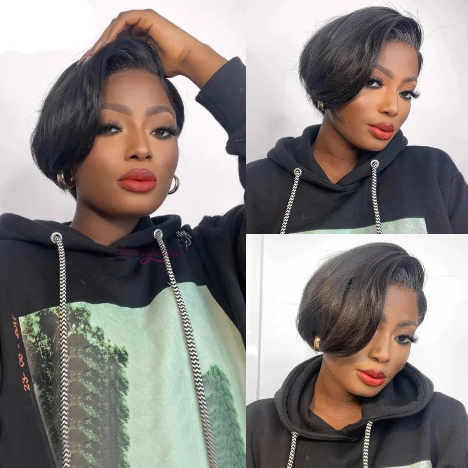 Wig HD Transparent Lace Front 13x4 Pixie Cut Bob Indian Hair Pre Plucked 200 Density