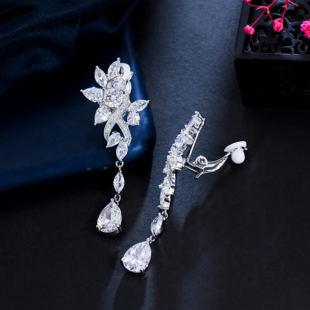 Flower Cubic Zirconia Clip-On Earrings