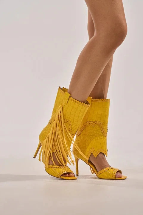 Hollow Out Open Toe Zipper Stiletto Heels Boots for Women