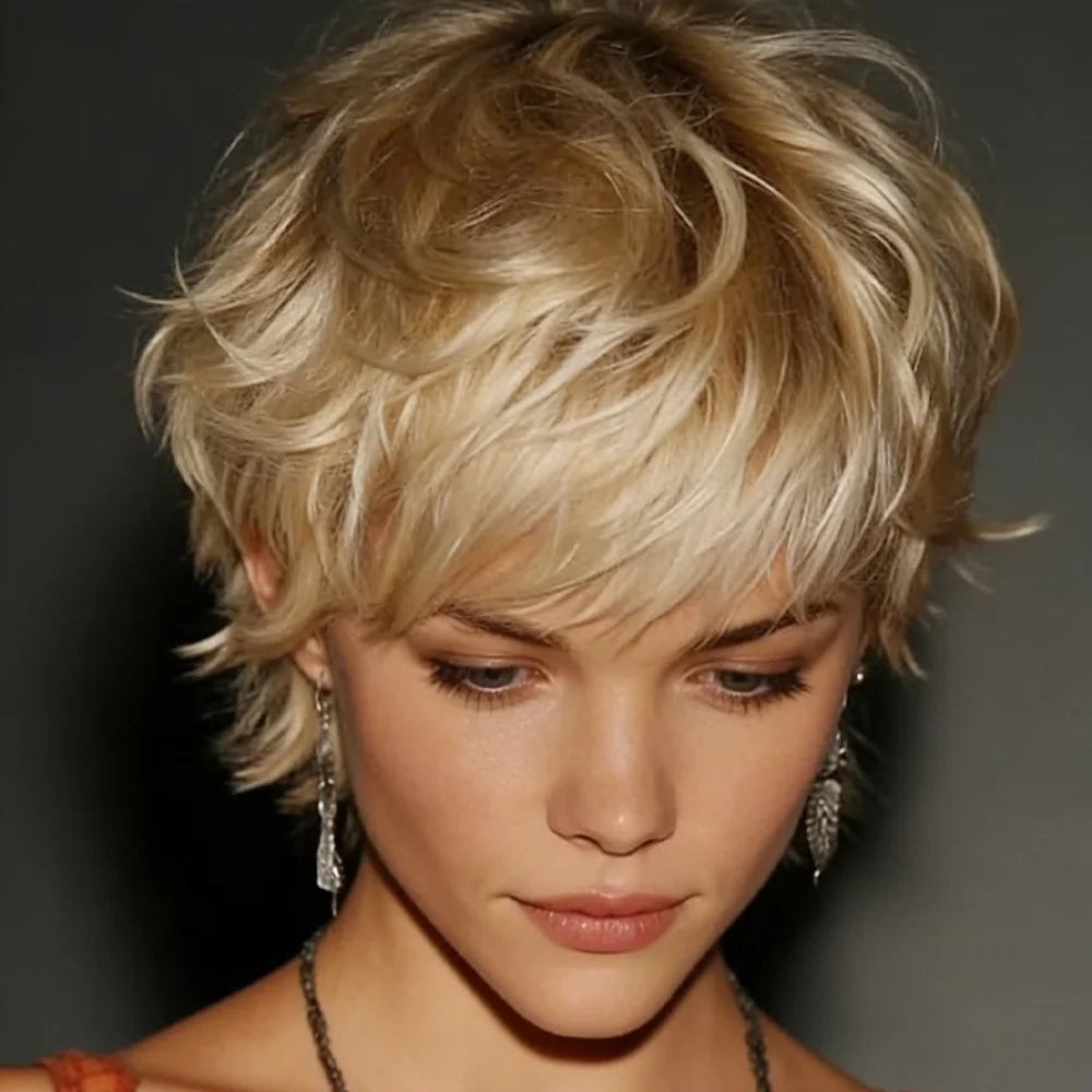 Short Straight Pixie Cut With Bangs Human Hair Wig For Women