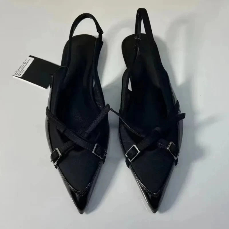 Pointed Toe Buckle Strap Slingback Flats for Women