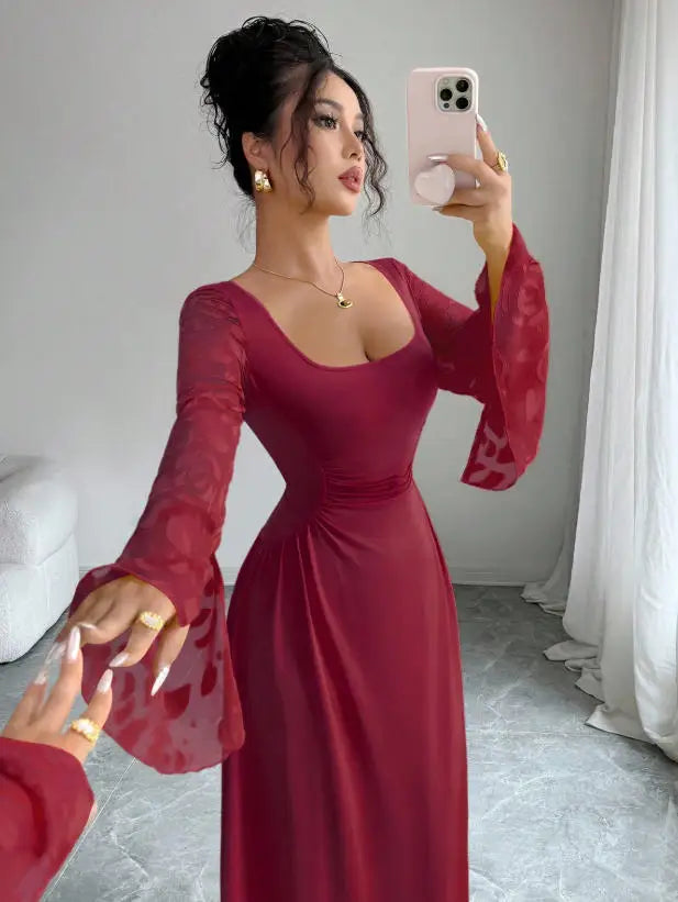 Elegant Solid Color Classic A-Line Midi Dress for Women