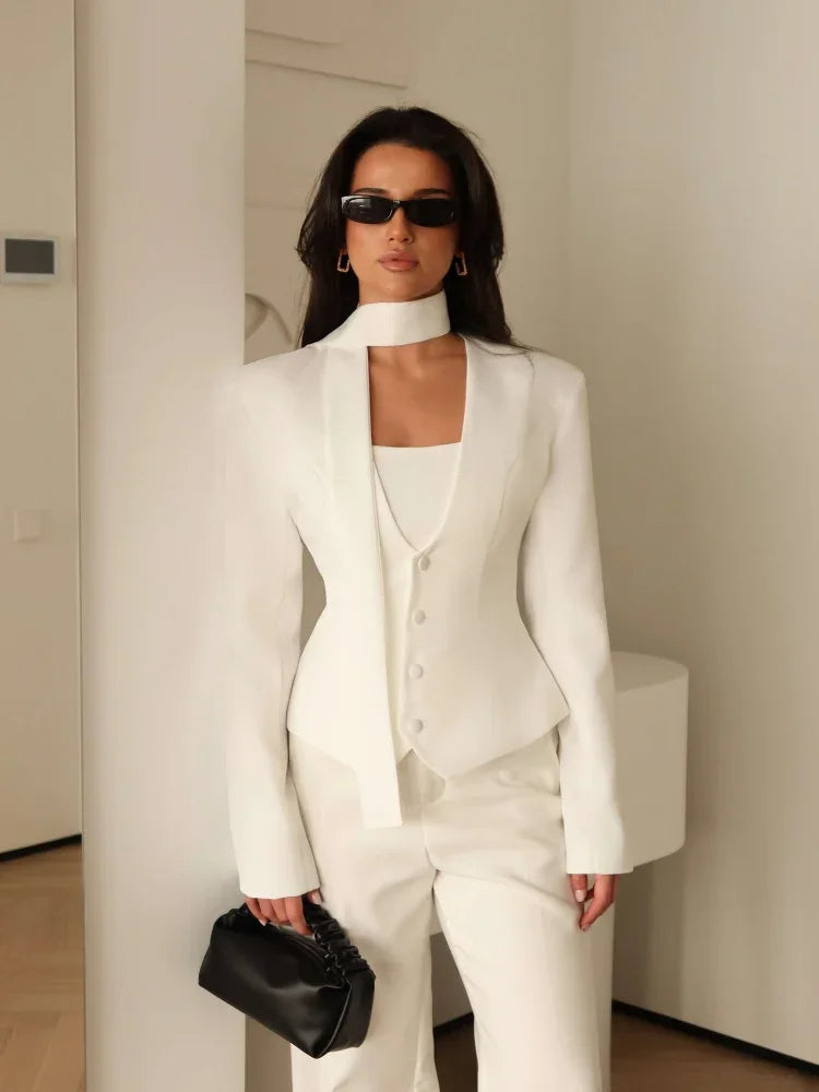 Waist-Cinched Single-Breasted Blazer Jacket for Women