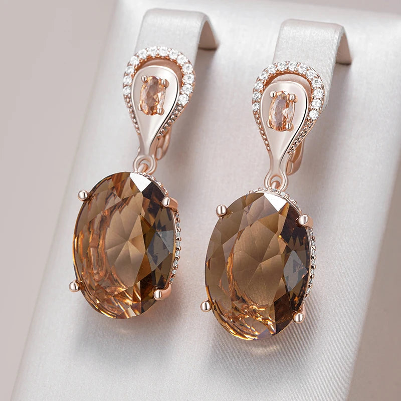 Oval Brown Zircon Drop Earrings