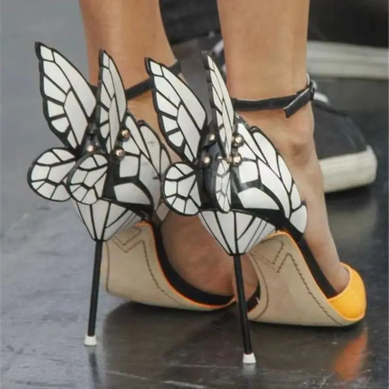 Patent Leather Butterfly Pointed Toe Buckle Strap Pumps for Women