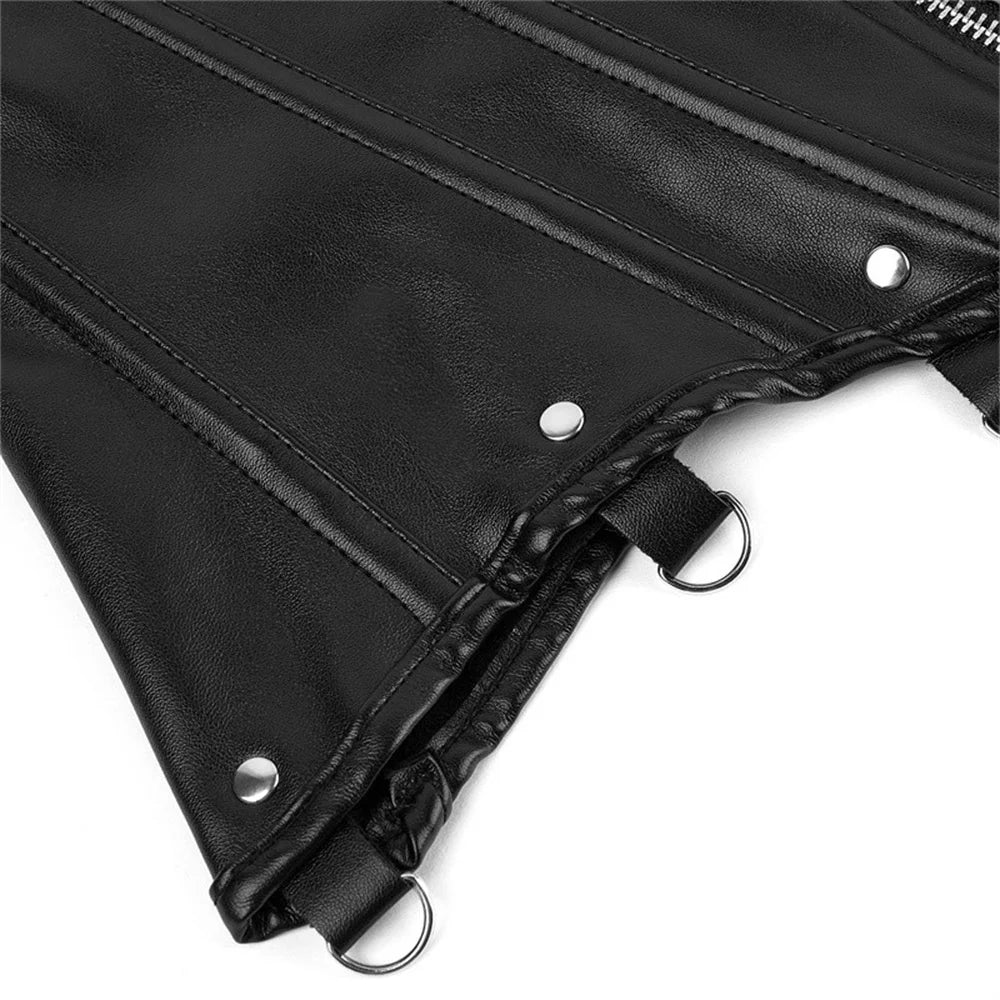 Steampunk Faux Leather Overbust Corset With Zipper for Women