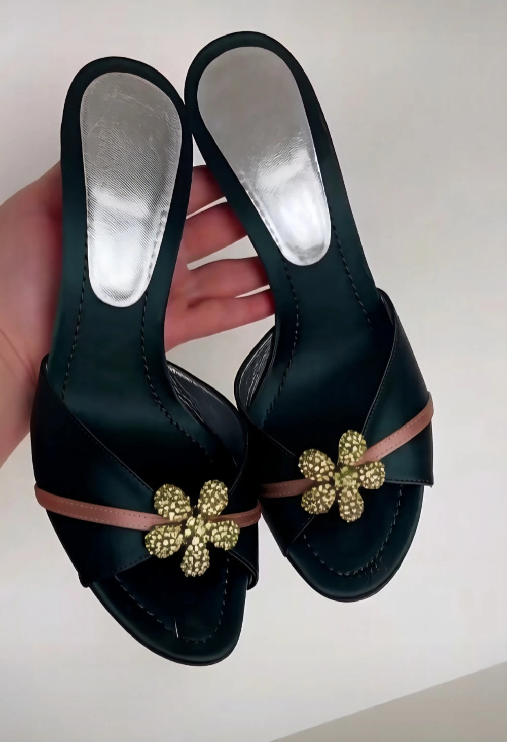 Retro Dark Green Satin Peep Toe Heels
