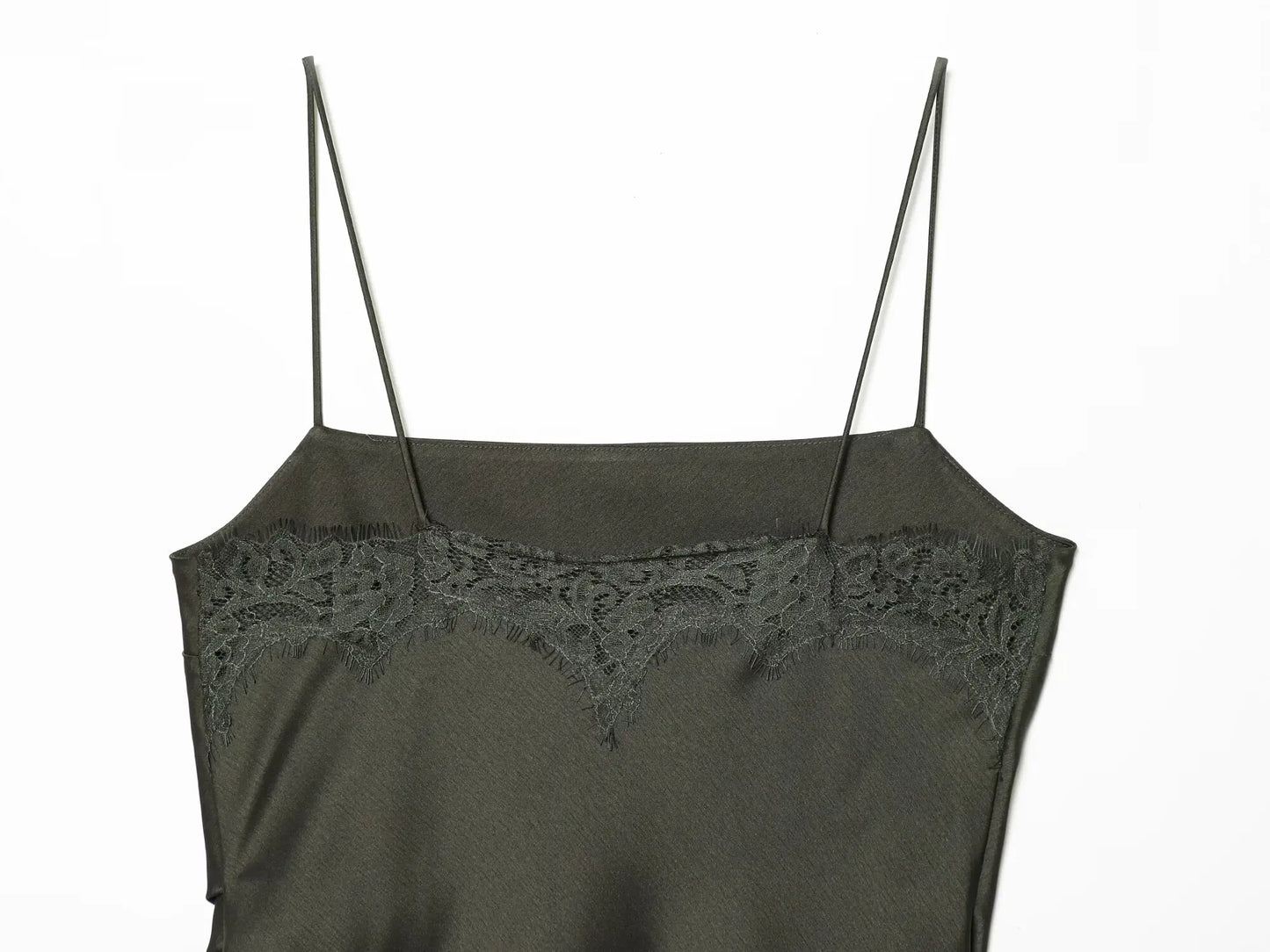Elegant Dark Green Satin Lace Slip Evening Dress For Women
