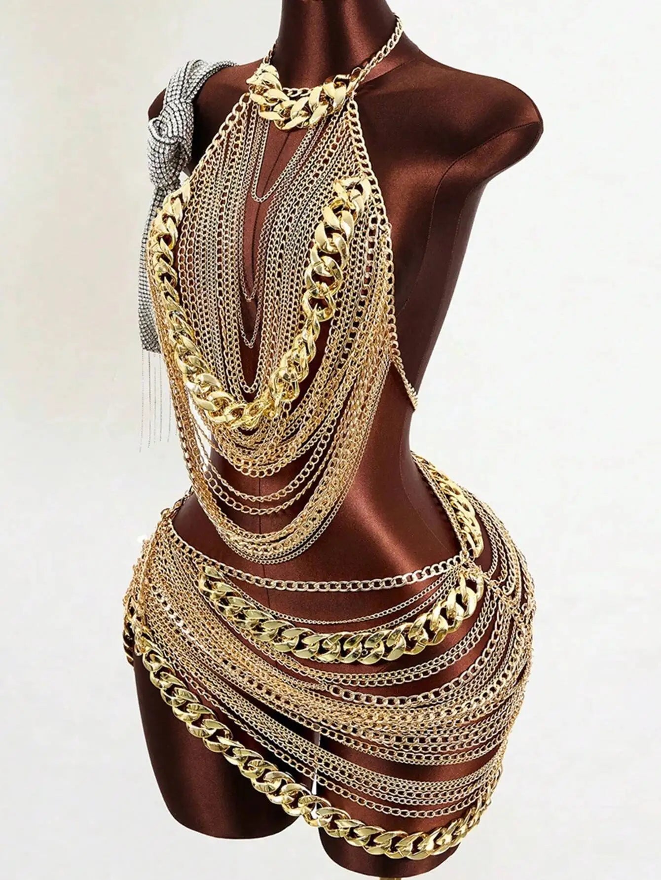 Sheer Metal Chain Backless Mini Dress Party Clubwear for Women