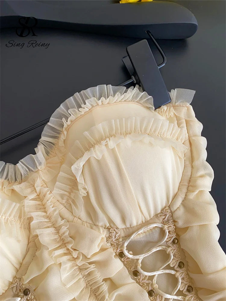 Ruched Lace Strapless Chiffon Corset Top for Women