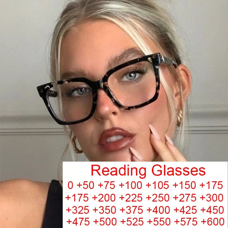 Vintage Black Floral Square Reading Glasses With Blue Light Filter for Women