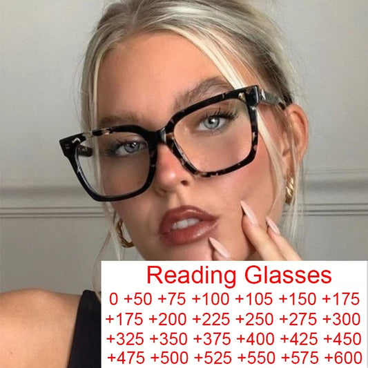 Vintage Black Floral Square Reading Glasses With Blue Light Filter for Women