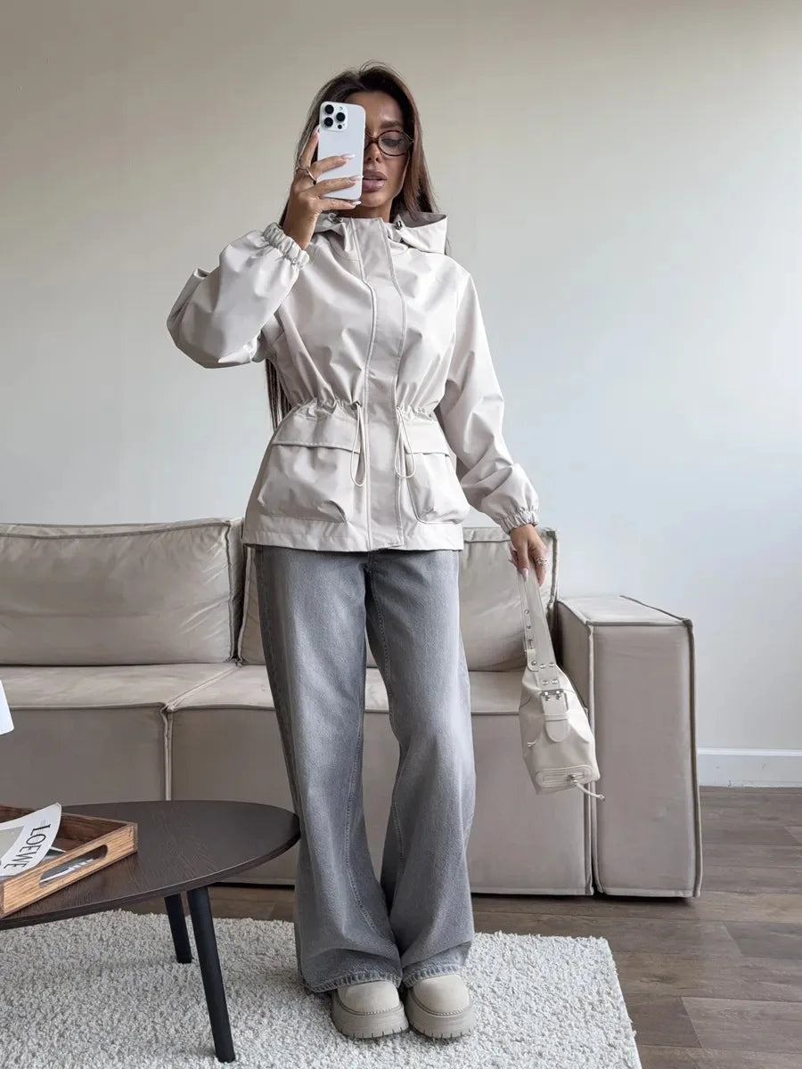 Hooded Hardshell Jacket With Pockets And Zipper for Women