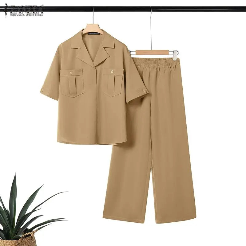 Loose Blouse And Wide Leg Pants Set
