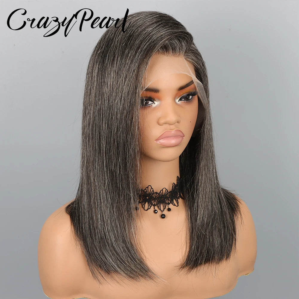 Salt And Pepper Gray Human Hair Bob Wig for Women