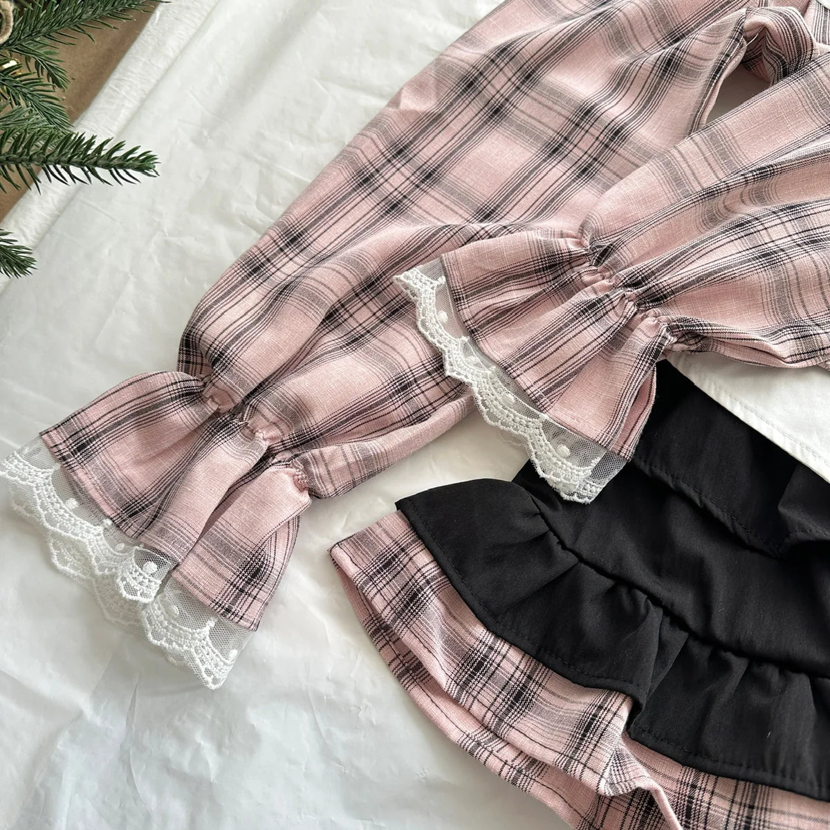Pink Plaid Two Piece Uniform Set