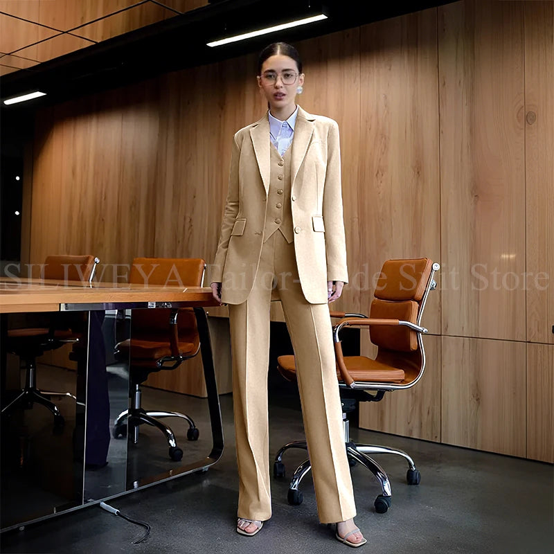 Luxury Purple Blue Women's Kit Suits 3 Piece Jacket Pants Vest Notch Lapel Female Clothing Slim Fit Smart Office Lady's Sets