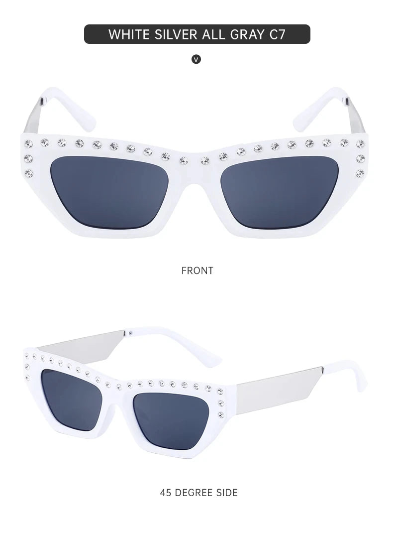Rhinestone Cat Eye Rectangle Sunglasses