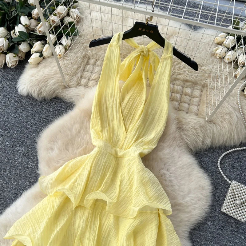 Sleeveless Halter Neck Ruffled Midi Dress for Women