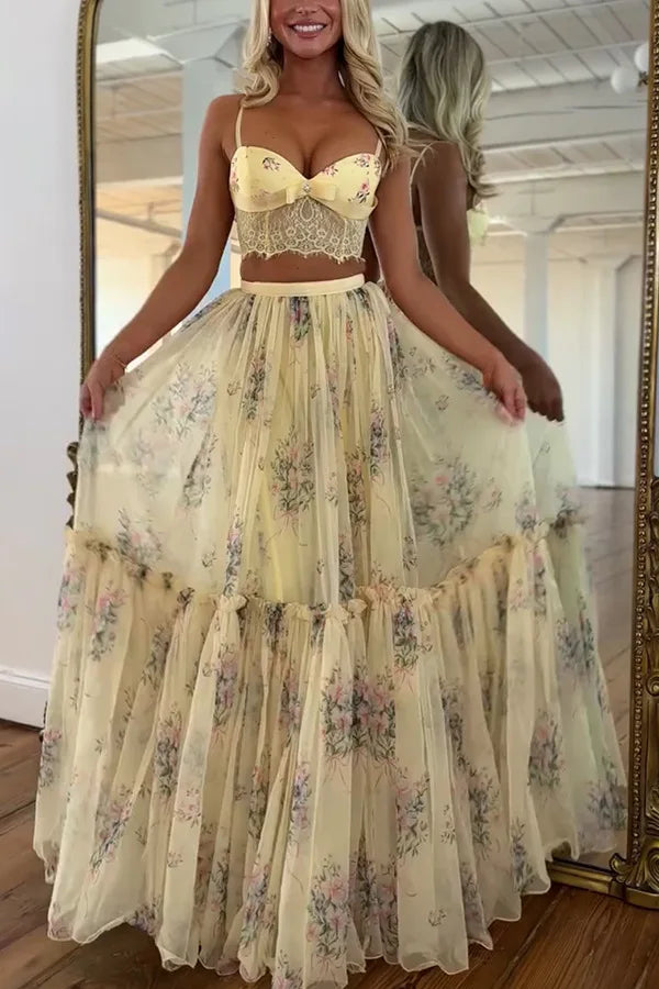 Vacation Style Lace Patchwork Two Piece Set for Women