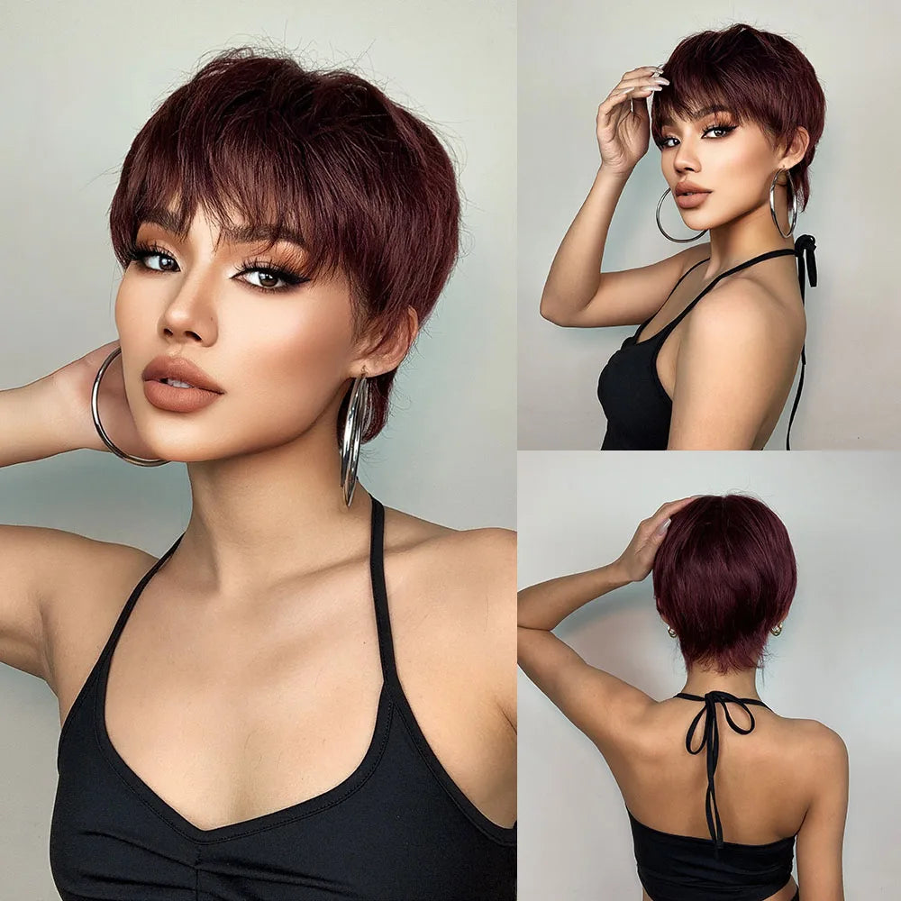 Short Pixie Cut Synthetic Wig With Bangs for Black Women