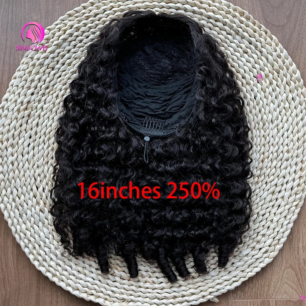 Long Glueless Curly Human Hair Drawstring Wig for Women