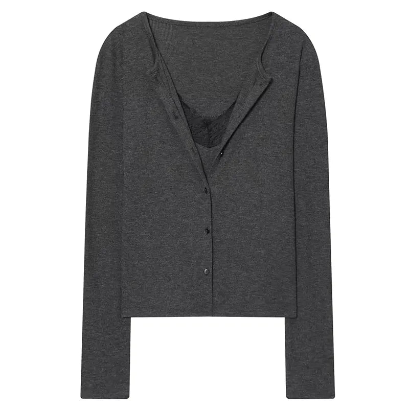 Slim Lace Knit Cardigan With V Neck Lightweight for Women