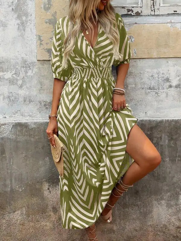 Loose Women's Dress Elegant Style Random Print Dyed Big Hemline 2026 European And American Style Casual Chic Maxi Dress