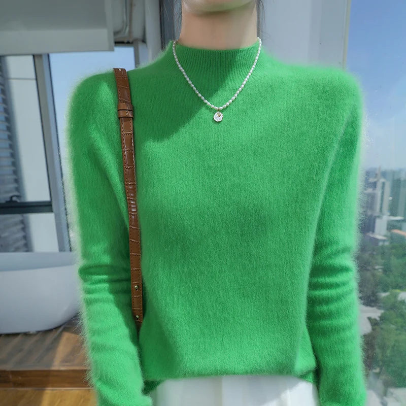 Loose Cashmere Knit Half High Neck Pullover Sweater for Women