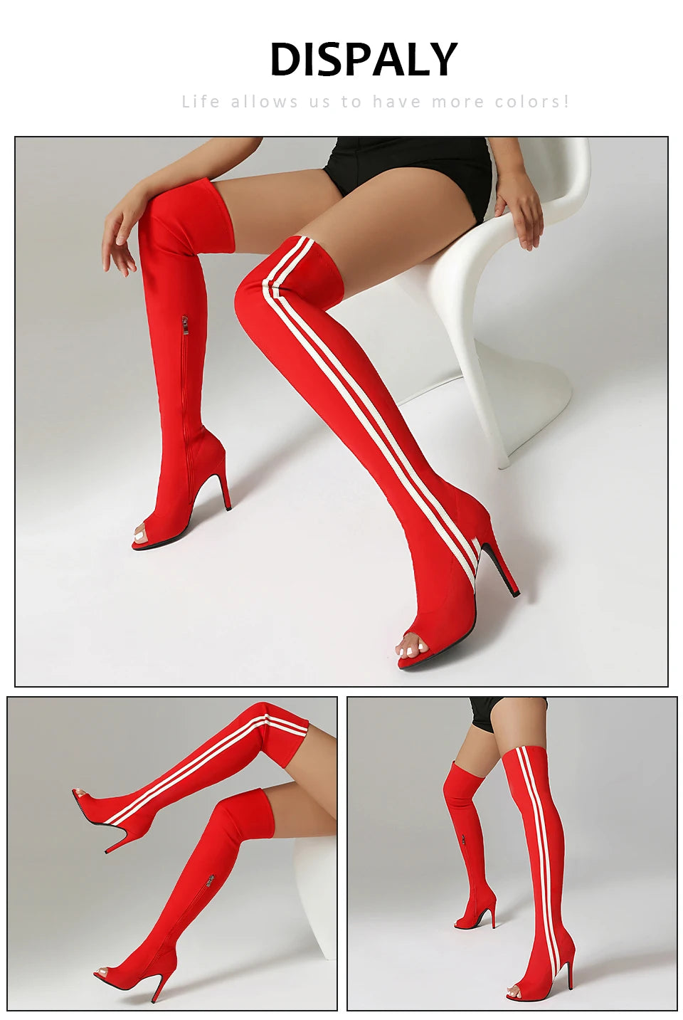 Elastic Stiletto High Heel Knee-High Dance Boots for Women