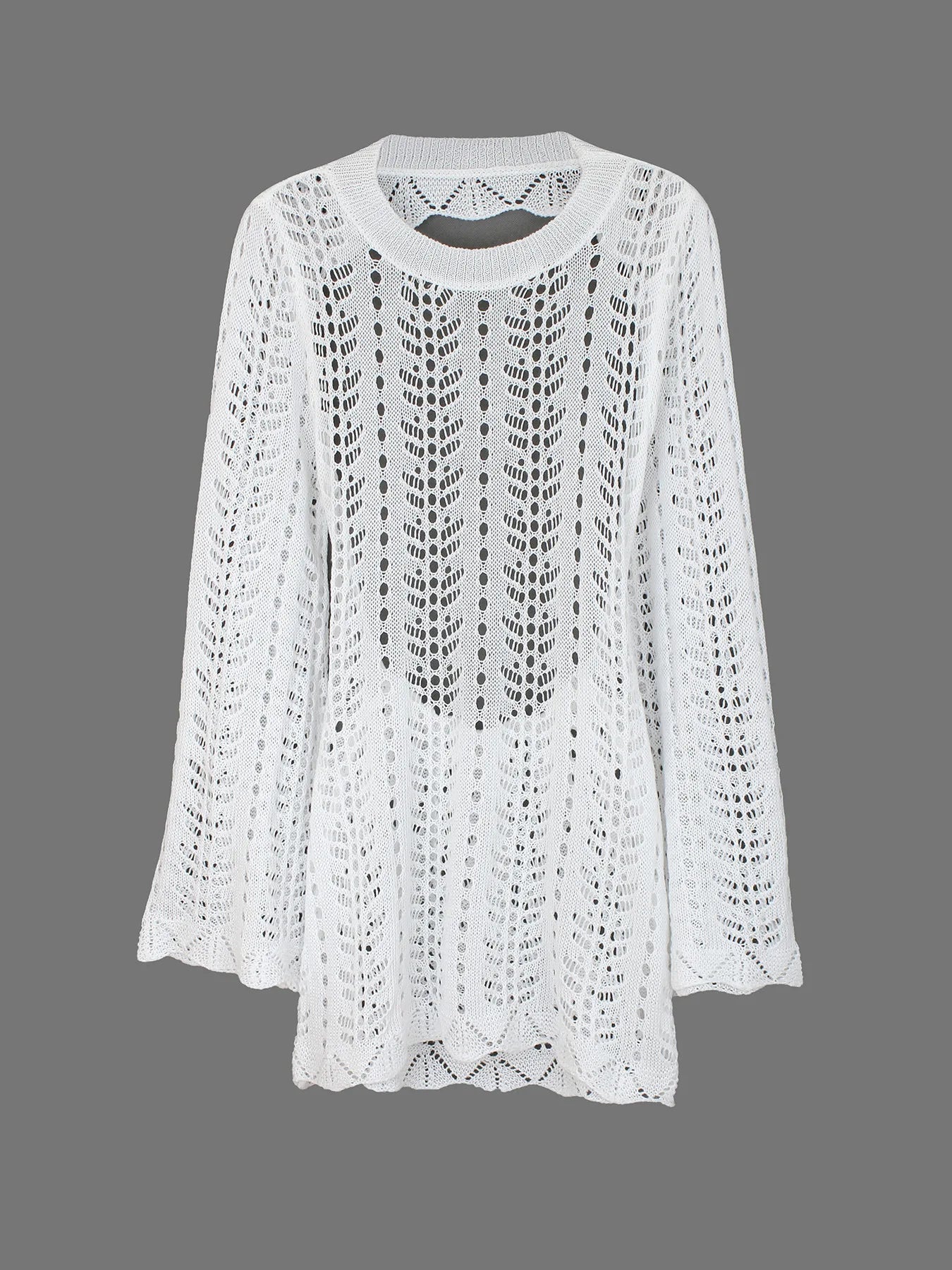 Crochet Backless High Neck Openwork with Scalloped Hem Mini Dress for Women